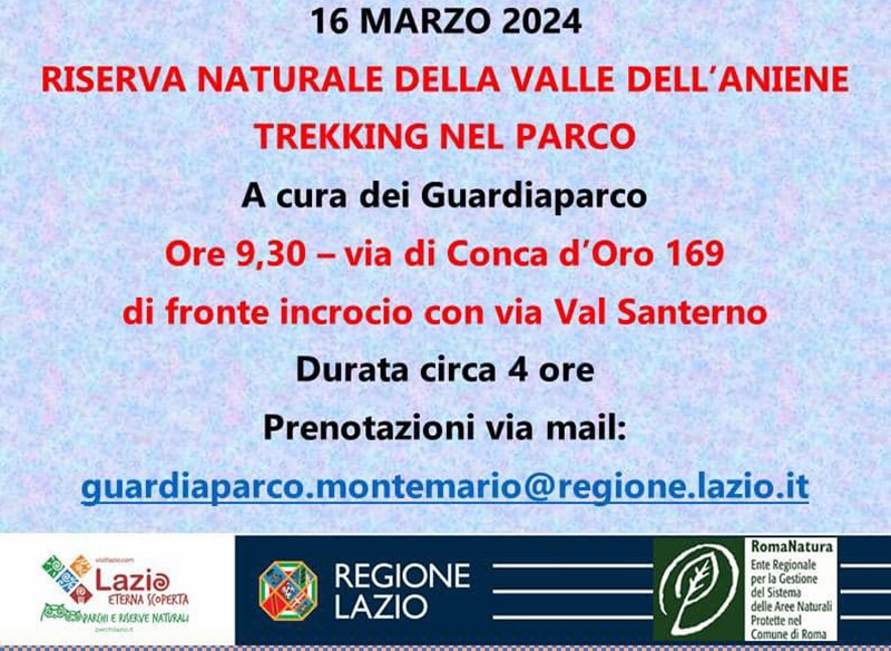 Sabato 16 Marzo - Visita guidata nella Riserva Naturale della Valle dell’Aniene