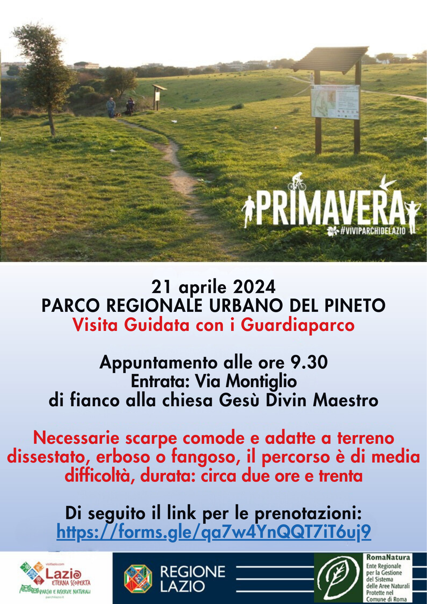 PARCO REGIONALE URBANO DEL PINETO Visita Guidata con i Guardiaparco Appuntamento alle ore 9.30 Entrata -Corretta