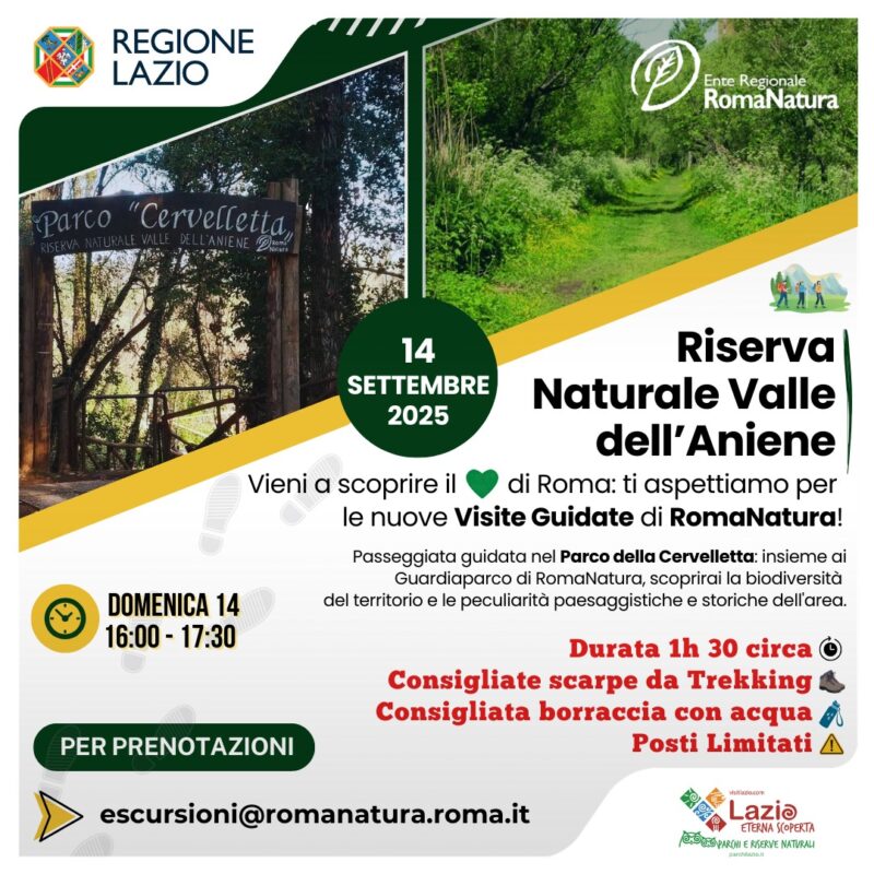 ✅RomaNatura ti invita Domenica 14 Settembre 2025 - Passeggiata Guidata nella Riserva Naturale Valle dell’Aniene