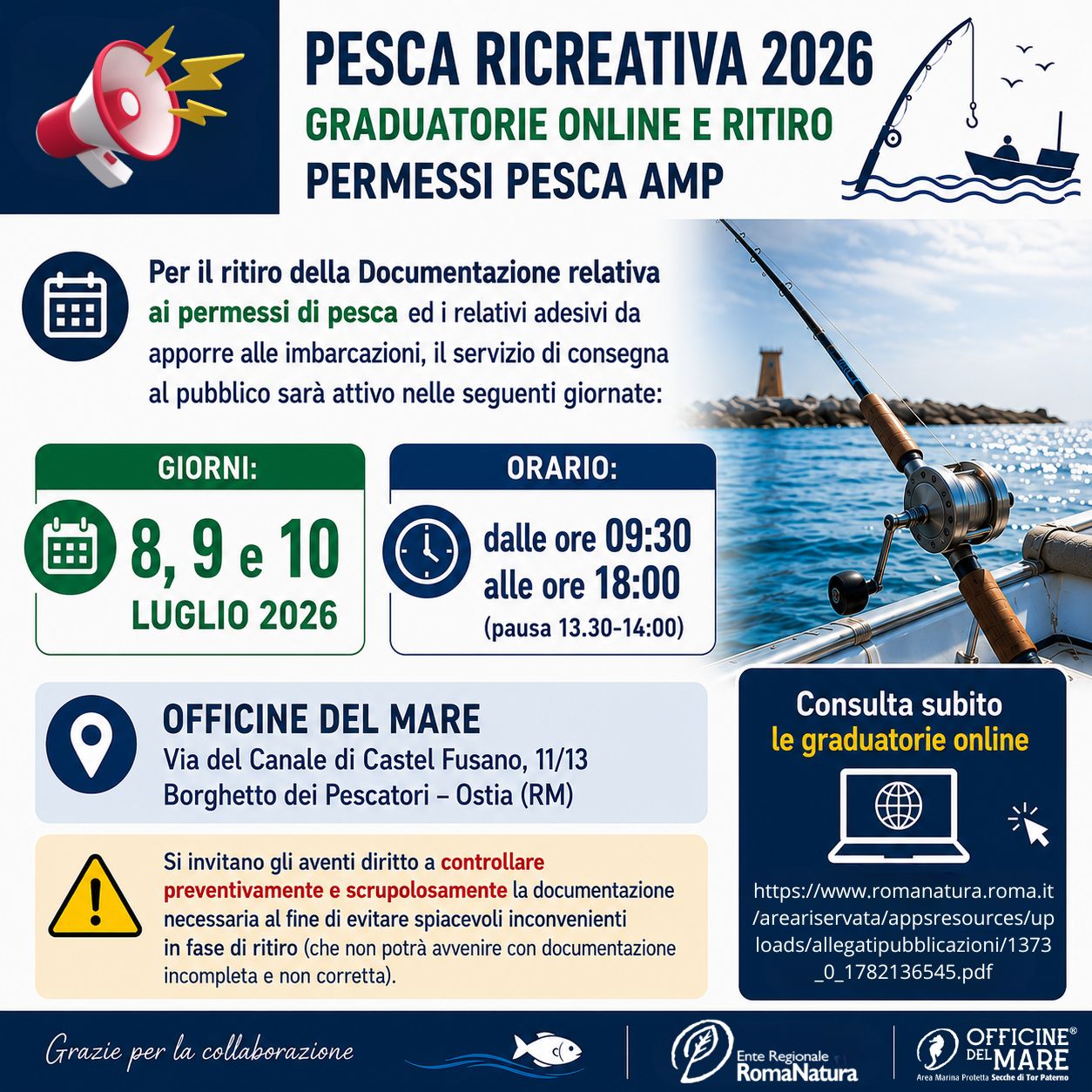 Pubblicata la Determinazione con l'elenco dei nominativi autorizzati all'esercizio della pesca ricreativa nell'AMP "Secche di Tor Paterno"2026